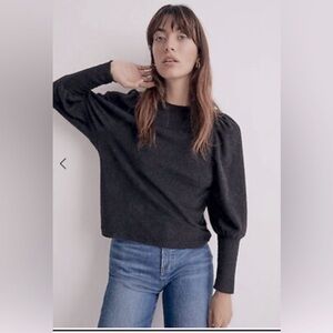 MADEWELL Size L Brushed Puff-Sleeve Top Charcoal Gray Blouse Long Sleeve EUC